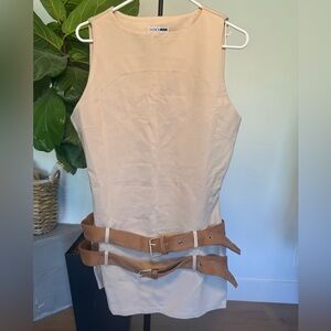 Fashion Nova Beige Sheath Dress with Faux suede Belts Size XL